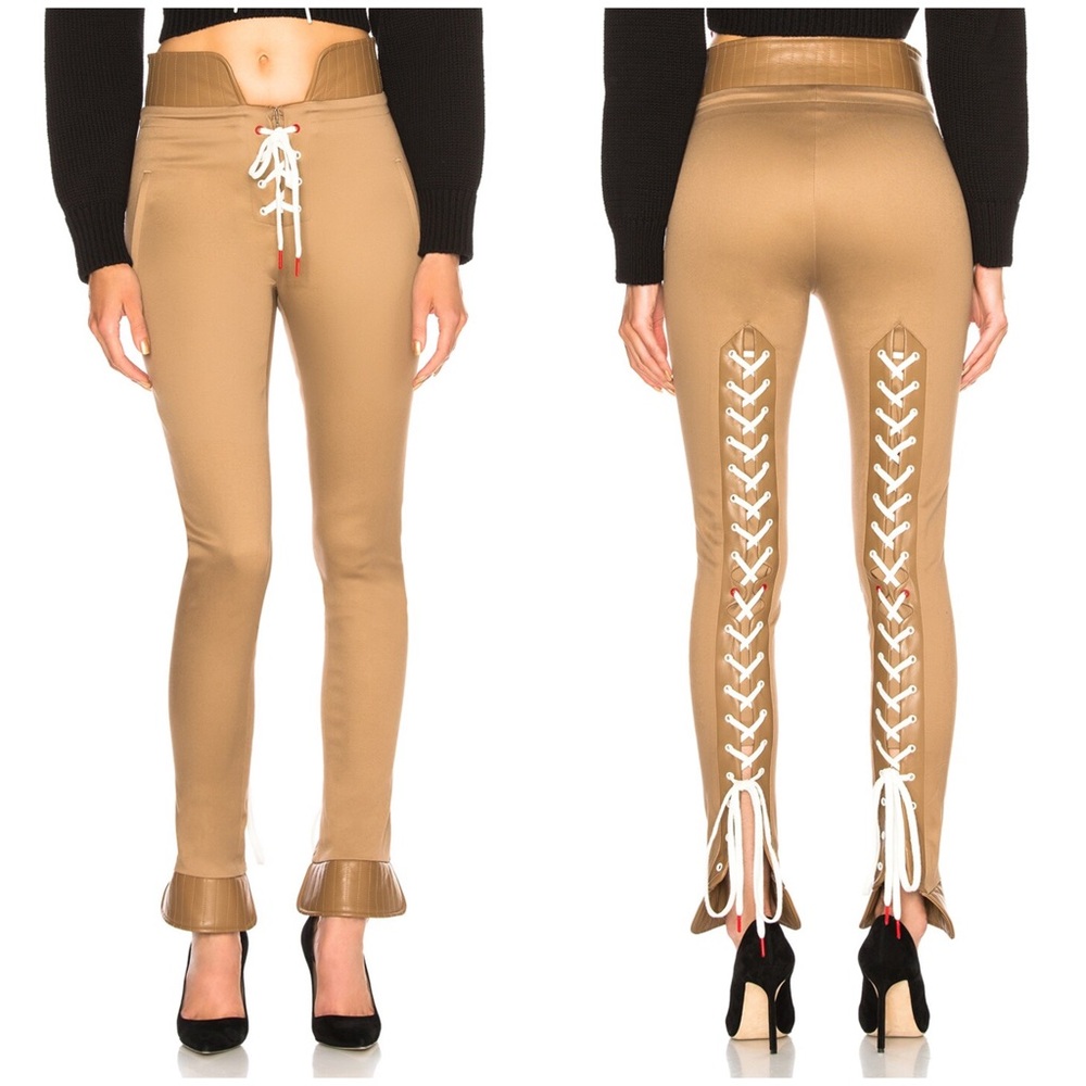 Monse Back Lace-Up Leather Trim Women's Pants/Leggings Tan 2